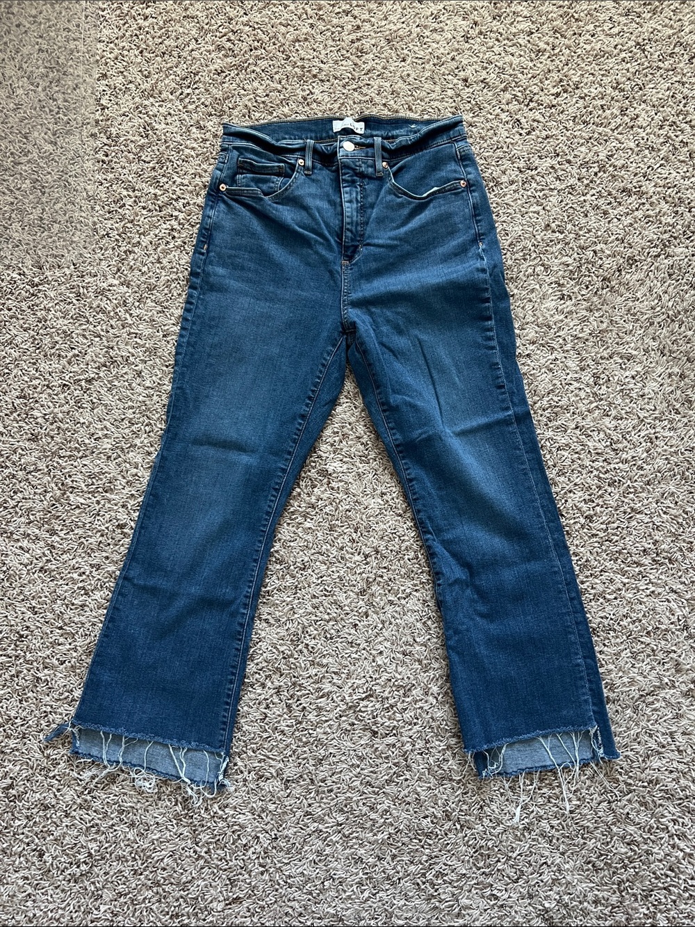 LOFT Dark Blue Cropped Raw-Hem Straight Jeans